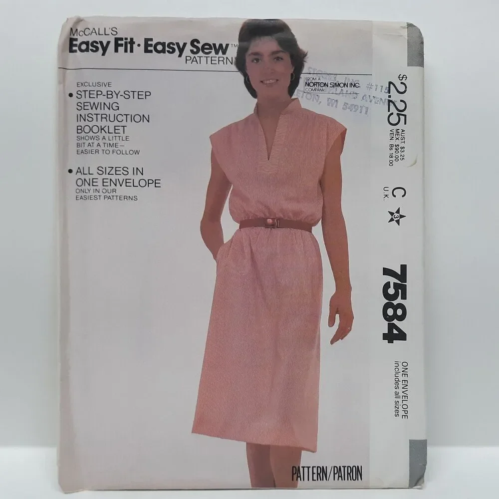 NEW Vintage McCalls Sewing Pattern 7584 Pullover Dress Pockets All Sizes 6-20